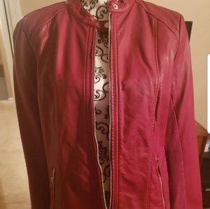 Red faux leather jacket